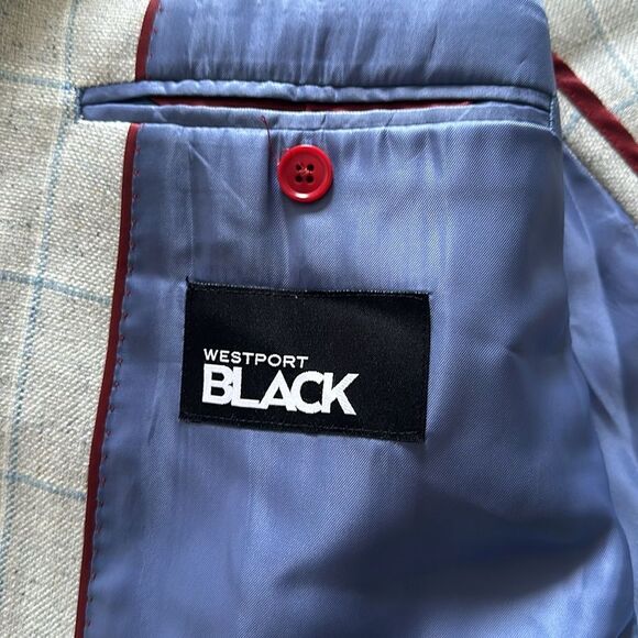Westport Black Windowpane Grey/Blue 2 Button Wool/Silk Unlined Sports coat 44XL - Picture 14 of 15